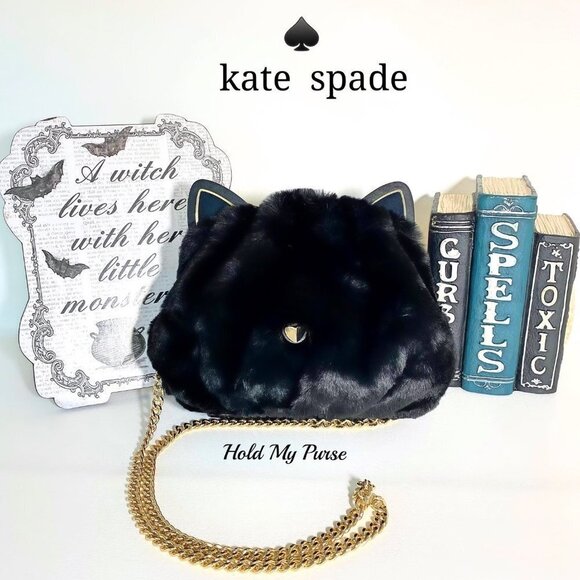 Kate Spade Pitch Purrfect Faux Fur Black Cat Bag NWT - Picture 3 of 11